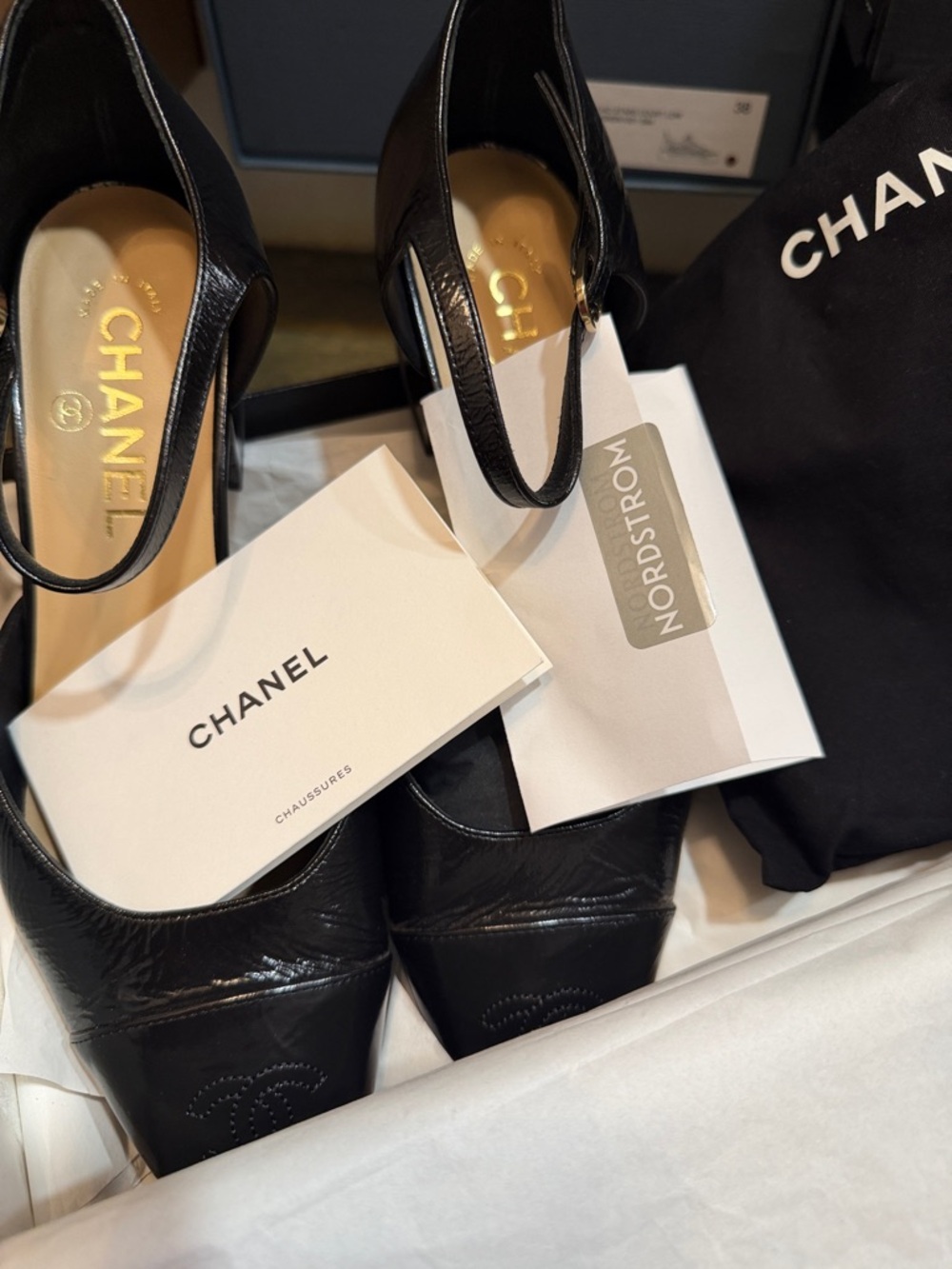 CHANEL Black Leather Mary Jane Low Block Heel Pumps - Picture 14 of 15